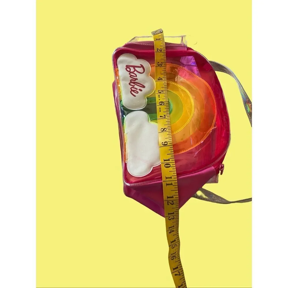 Mattel Clear Pink Multicolor Barbie Rainbow Clouds Plastic Tote Bag